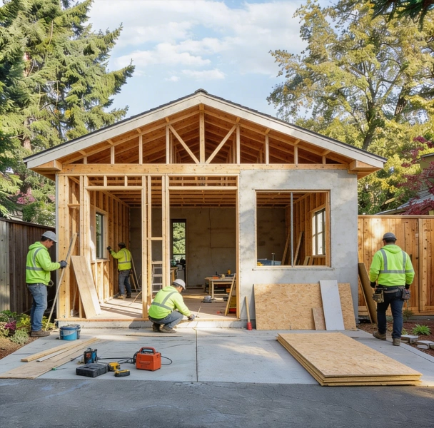 Professional ADU construction team building a backyard ADU in Los Angeles by ADU Pro Los Angeles